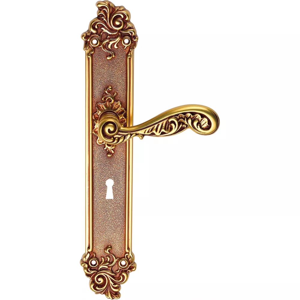 Klamka do drzwi Rococo - dlugi szyld - otwor na klucz - wykonczenie OF